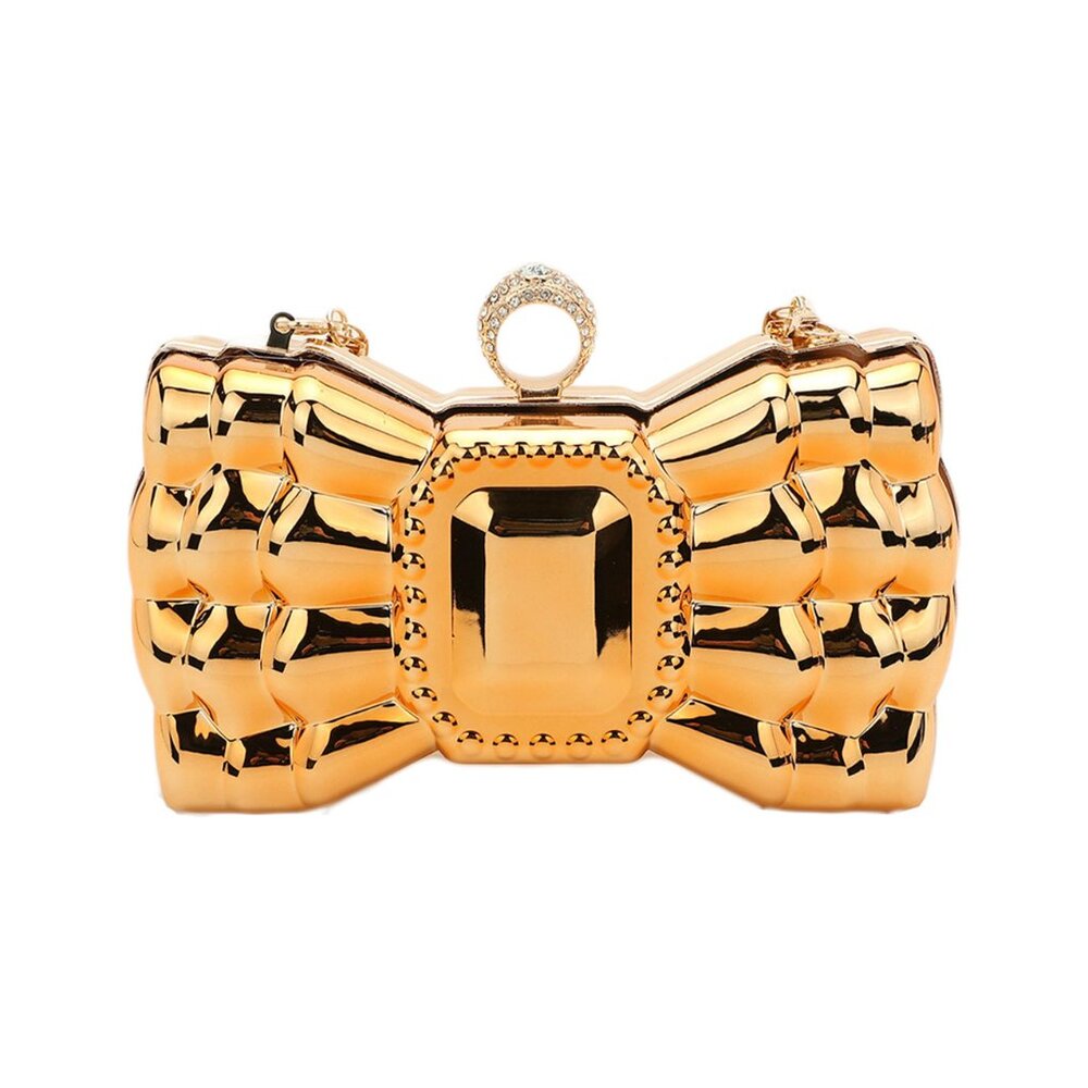 Tigerstars Gorgeous Gold Metallic Bow Case Clutch Bag